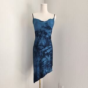 Y2K Hourglass Blue Tie Dye Glitter Cowl Neck Asymmetrical Slip Dress S M